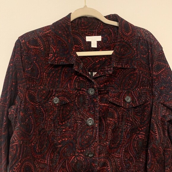 Charter Club Womens Plus Size 1X Multicolor Paisley Print Corduroy Button Blouse - Picture 2 of 5